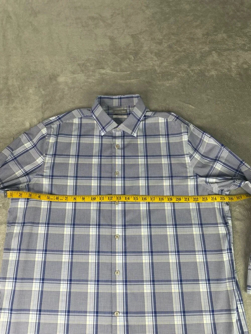Michael Kors Men's XL Blue Plaid Airsoft Stretch Button Down Shirt Regular Fit
